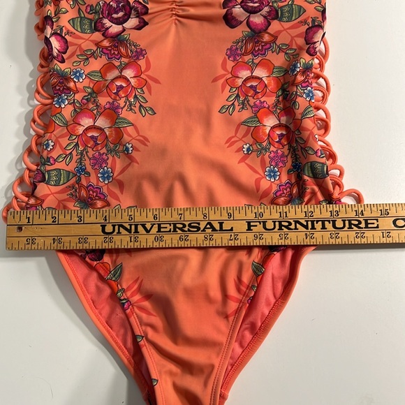 True Craft Size Med Floral One piece in Coral with Looped decorative sides. - Picture 9 of 9